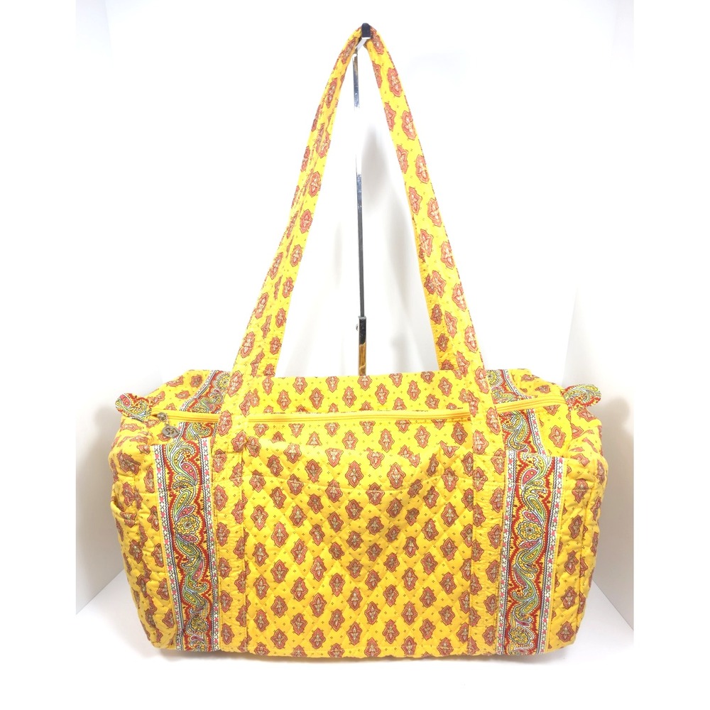 Vintage Americana by Sharif Quilted Duffel Bag Yellow Paisley Cottagecore Travel